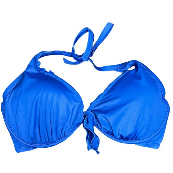 Victorias Secret The High Tie Halter Swim Top Womens 36DD Blue Ruffle Underwire - Picture 1 of 9
